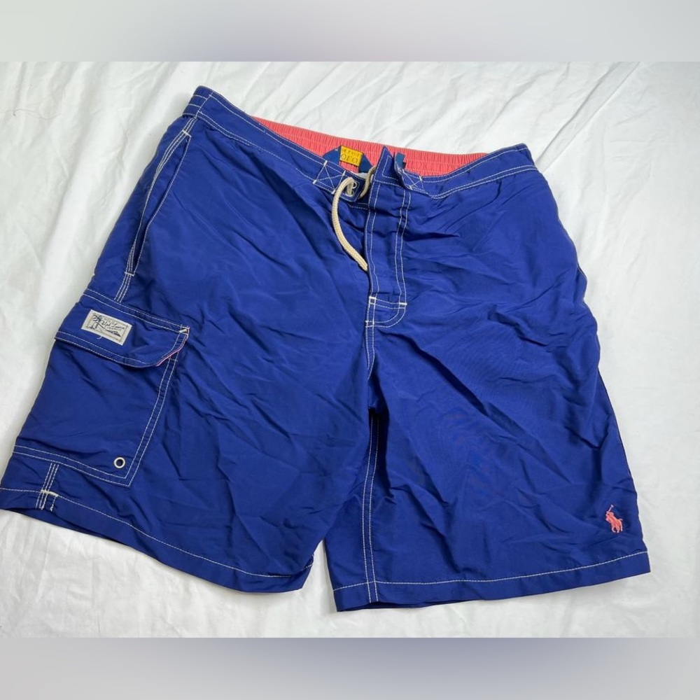 POLO RALPH LAUREN Swim Trunks Navy Blue Pony Men's Size M- 8 Inseam A040823